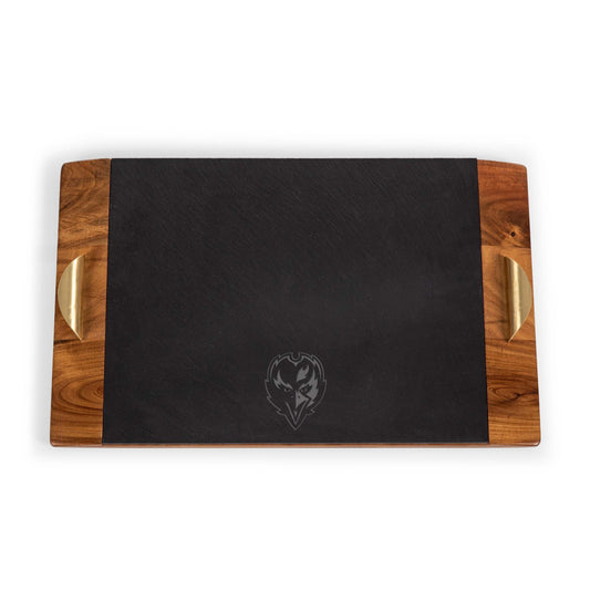 Covina Serving Tray - Acacia Wood & Slate Black with Gold Accents