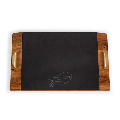 Covina Serving Tray - Acacia Wood & Slate Black with Gold Accents